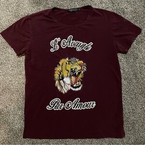 Gucci Burgundy Tee with Tiger Embroidery